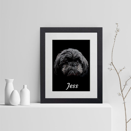 Personalised Black Shih Tzu Print with Stunning Fractal Art Design. Various Sizes Available