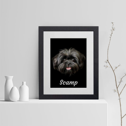 Personalised Black Shih Tzu Print with Stunning Fractal Art Design. Various Sizes Available