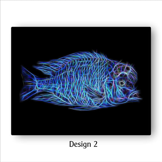Blue Dolphin Hap Cichlid Fish Print with Stunning Fractal Art Design. Cyrtocara moorii
