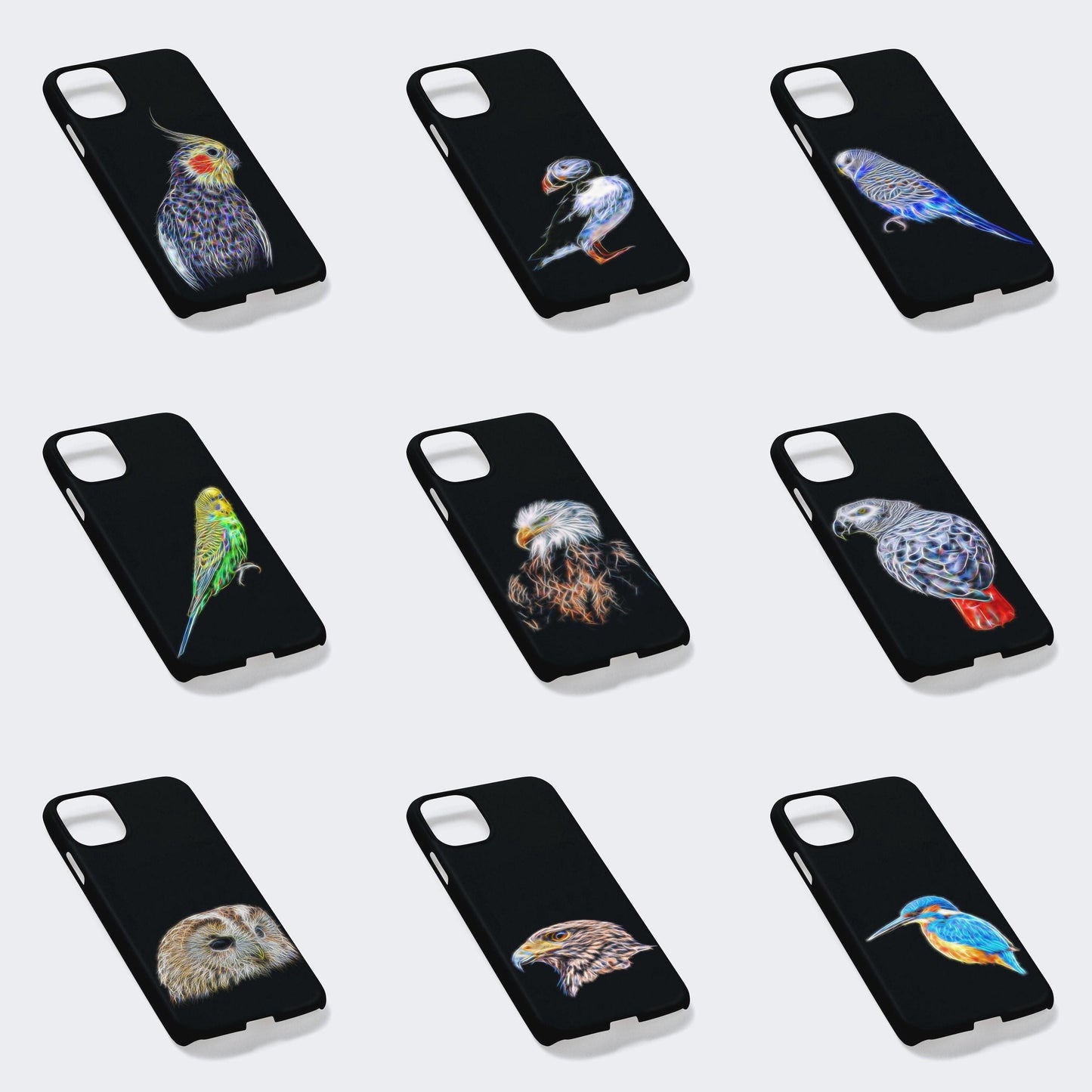Bird Phone Case with Stunning Fractal Art Design. For Samsung or iPhone. Designs include Parrot Budgie Hawk Finch Eagle Cockatiel and more