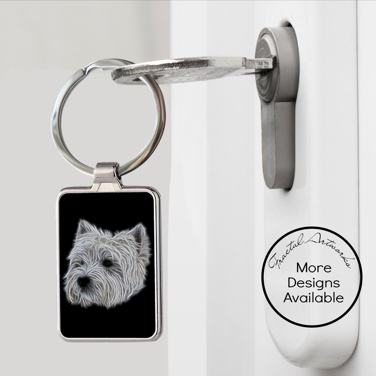 Westie Metal Rectangle Keychain. West Highland Terrier gift for Dog Lovers. - Fractal Art Keychain - High Quality Metal Keychain