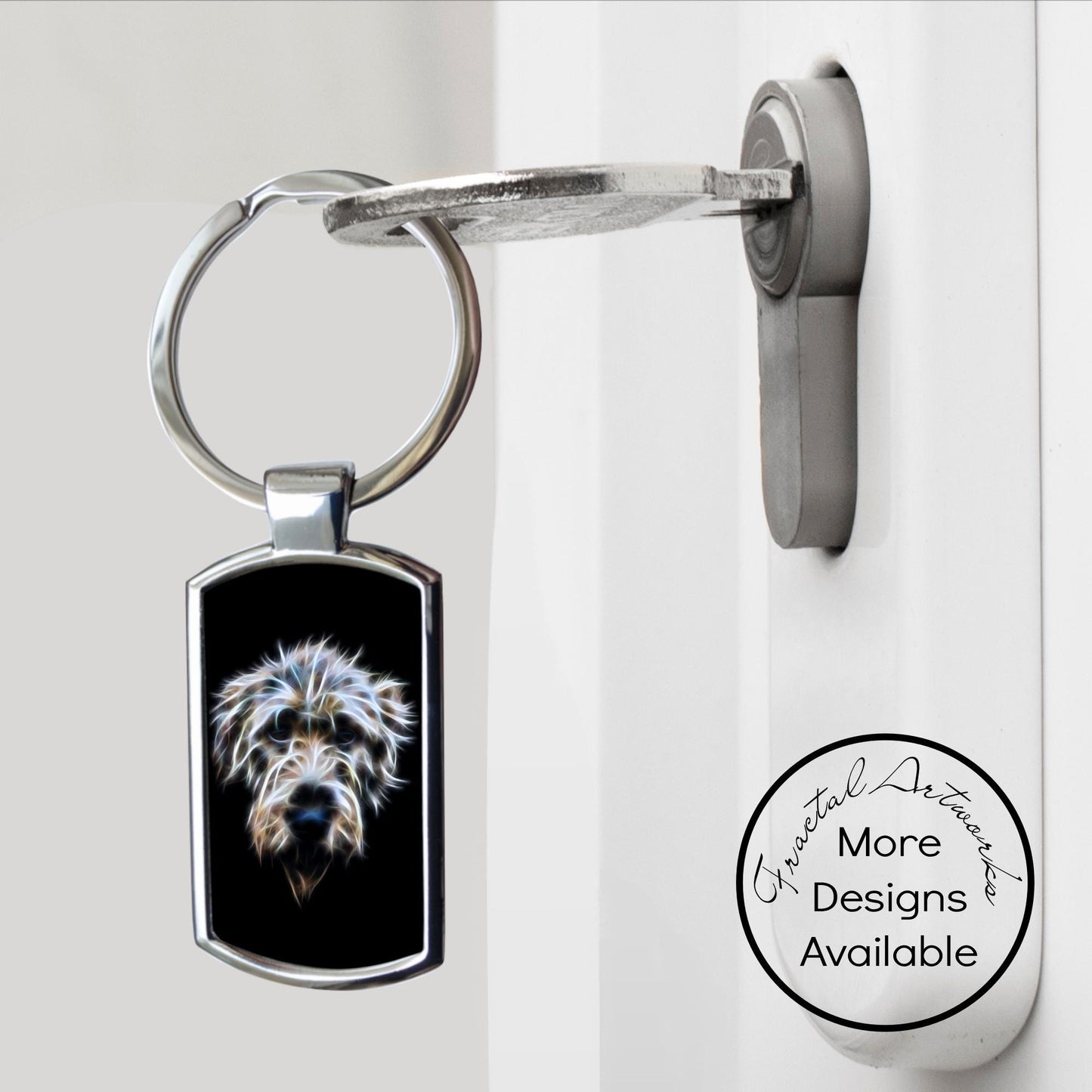 Irish Wolfhound Dog Keychain with Stunning Fractal Art Design