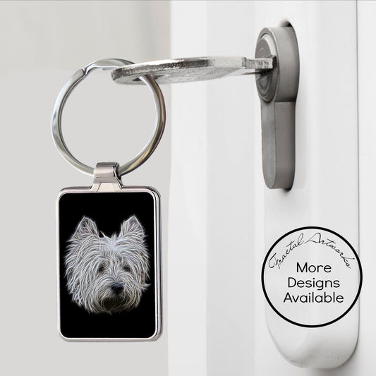Westie Metal Rectangle Keychain. West Highland Terrier gift for Dog Lovers. - Fractal Art Keychain - High Quality Metal Keychain