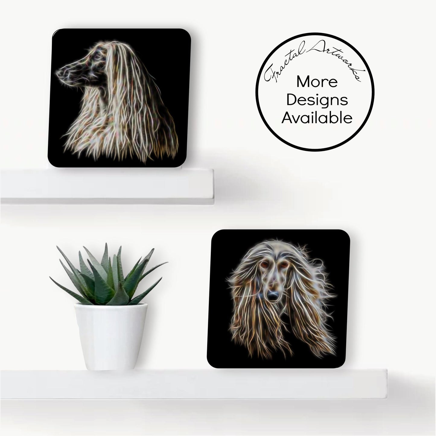 Afghan Hound Coasters with Stunning Fractal Art Design.