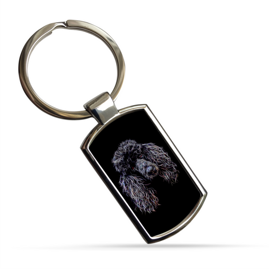 Black Standard Poodle Metal Rectangle Keyring.