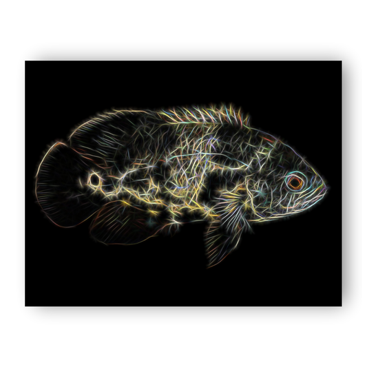 Oscar Cichlid Aluminium Metal Wall Plaque with Stunning Fractal Art Design.