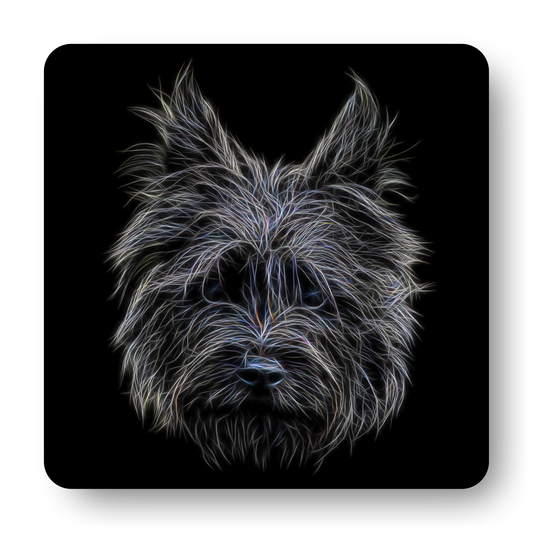 Black Cairn Terrier Coasters, Set of 2, with Stunning Fractal Art Design.