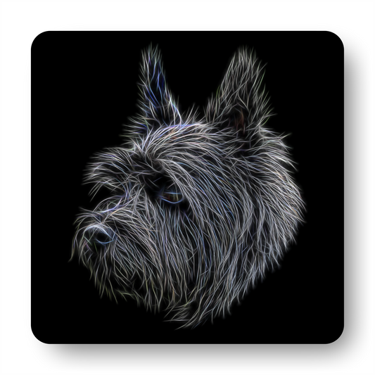 Black Cairn Terrier Coasters, Set of 2, with Stunning Fractal Art Design.