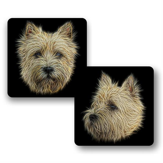 Cream Cairn Terrier Coasters, Set of 2, with Stunning Fractal Art Design.