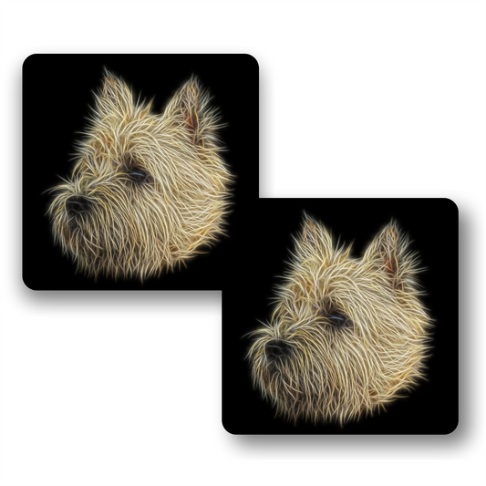 Cream Cairn Terrier Coasters, Set of 2, with Stunning Fractal Art Design.