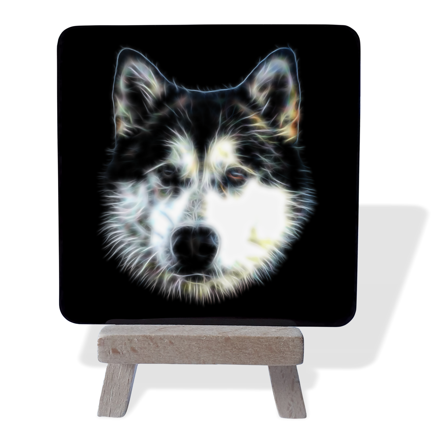 Alaskan Malamute #2 Metal Plaque and Mini Easel with Fractal Art Design