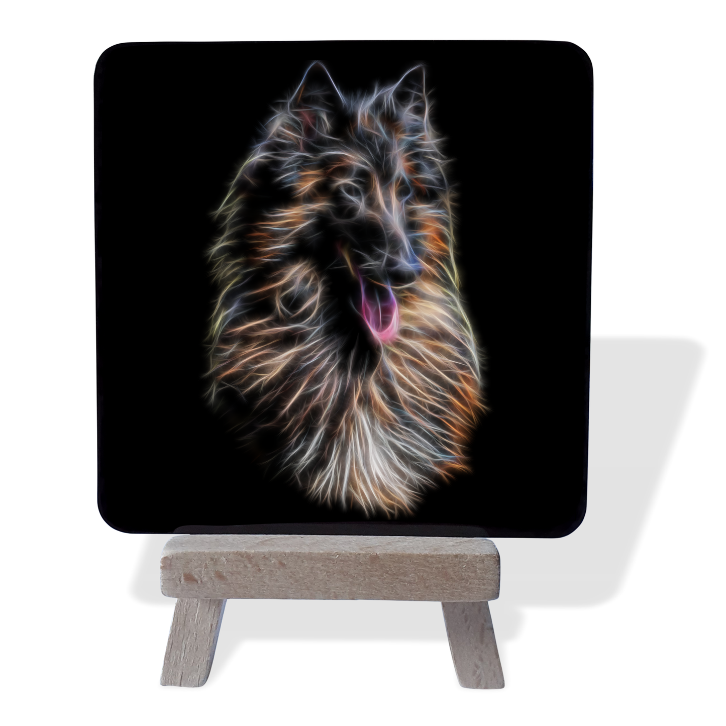 Belgian Shepherd -Tervuren Metal Plaque and Mini Easel with Fractal Art Design
