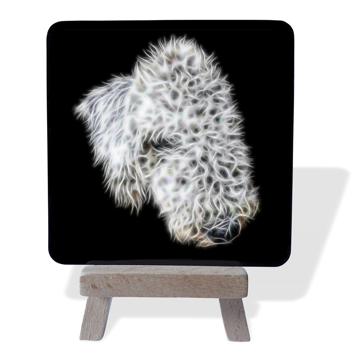 Bedlington Terrier #2 Metal Plaque and Mini Easel with Fractal Art Design