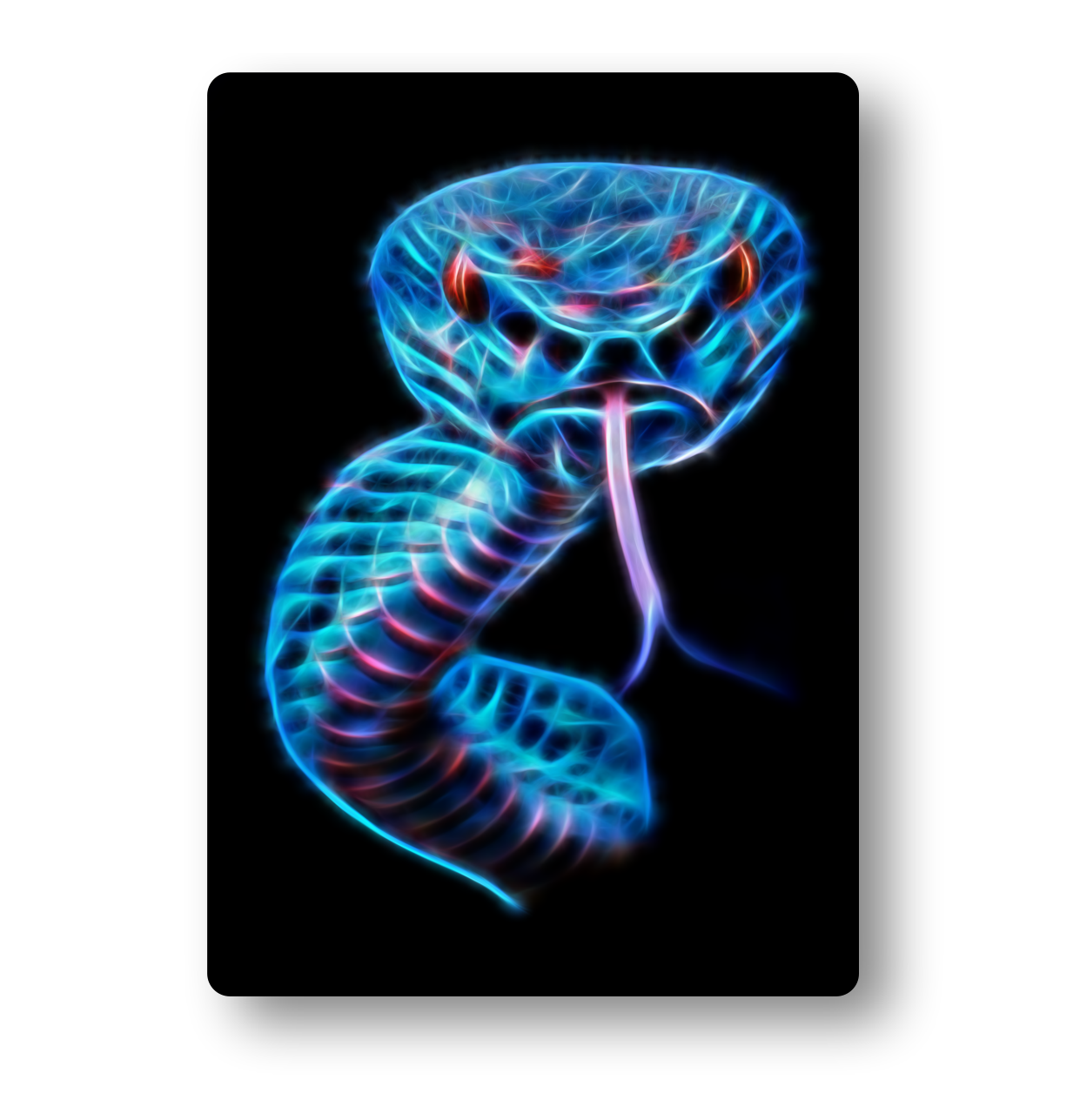 Blue Pit Viper Fractal Art Metal Wall Plaque