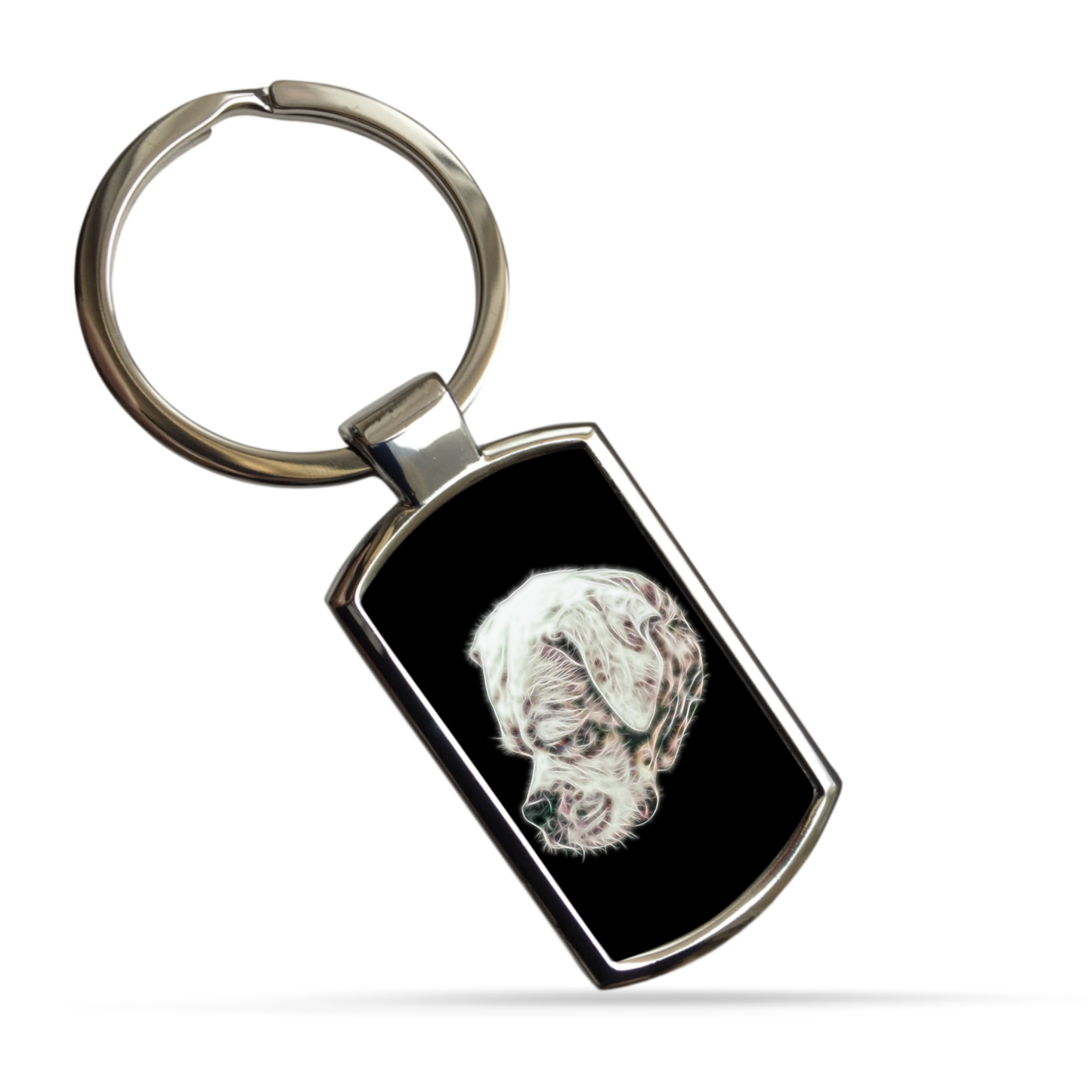 White Boxer Metal Rectangle Keyring