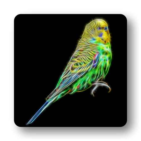 Green Budgie Coaster with Fractal Art Design