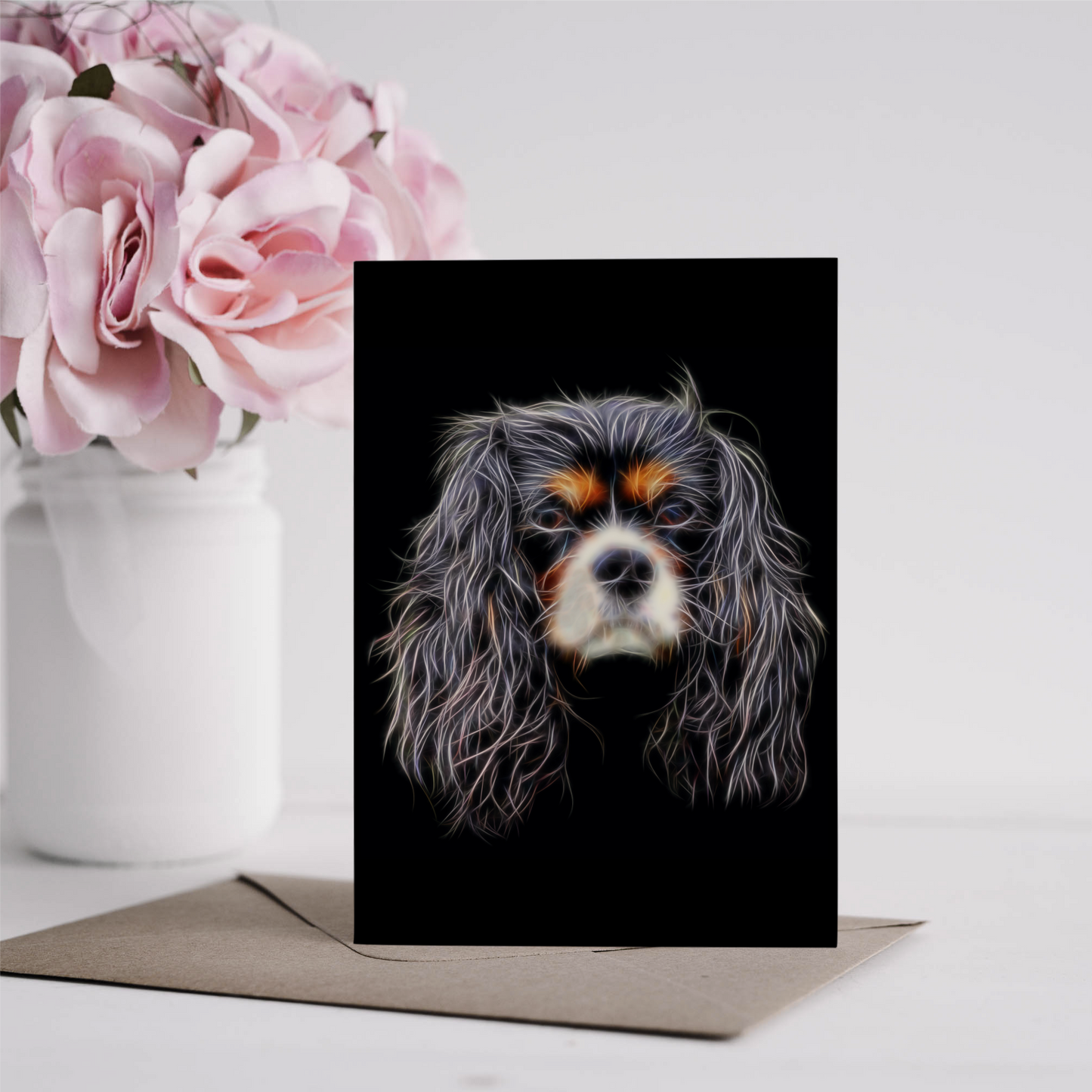 Tri Colour Cavalier King Charles Spaniel Greeting Card