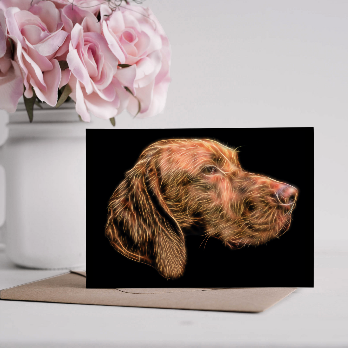 Hungarian Vizsla Greeting Card with Stunning Fractal Art Design