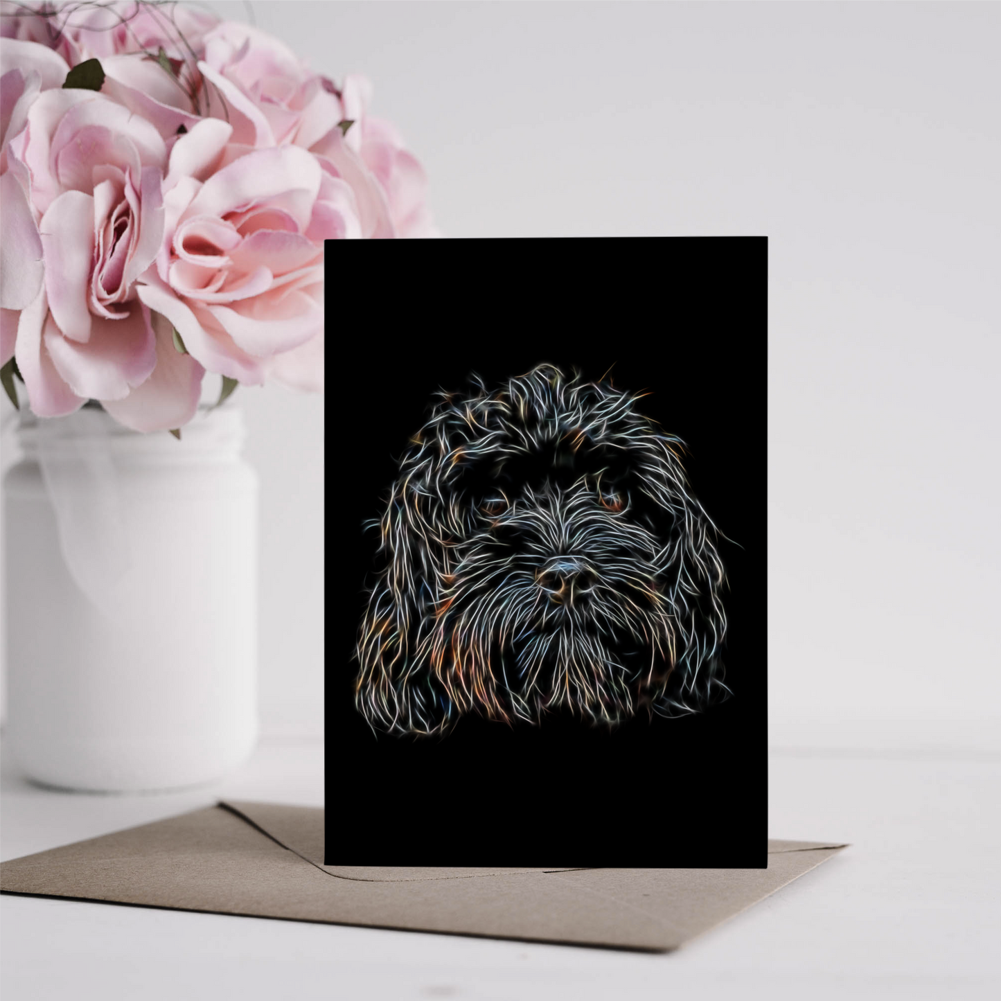 Black Cavapoo Blank Greeting Card