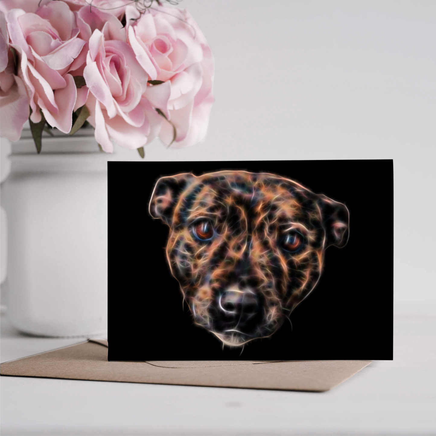 Brindle Staffordshire Bull Terrier Greeting Card Blank Inside for Birthdays or any other Occasion. Brindle Staffy Card