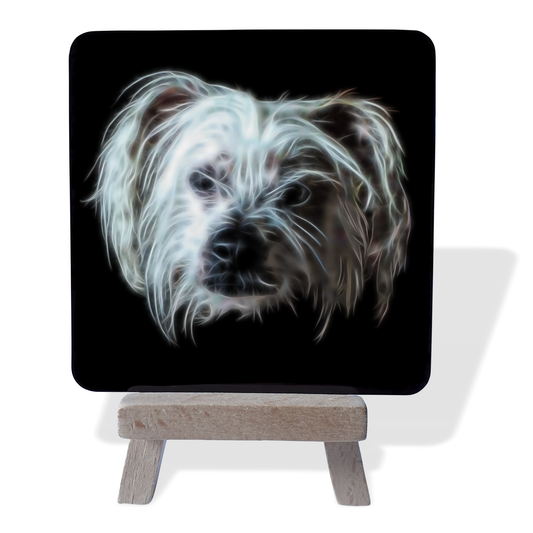 Chinese Crested #1 Metal Plaque and Mini Easel with Fractal Art Design