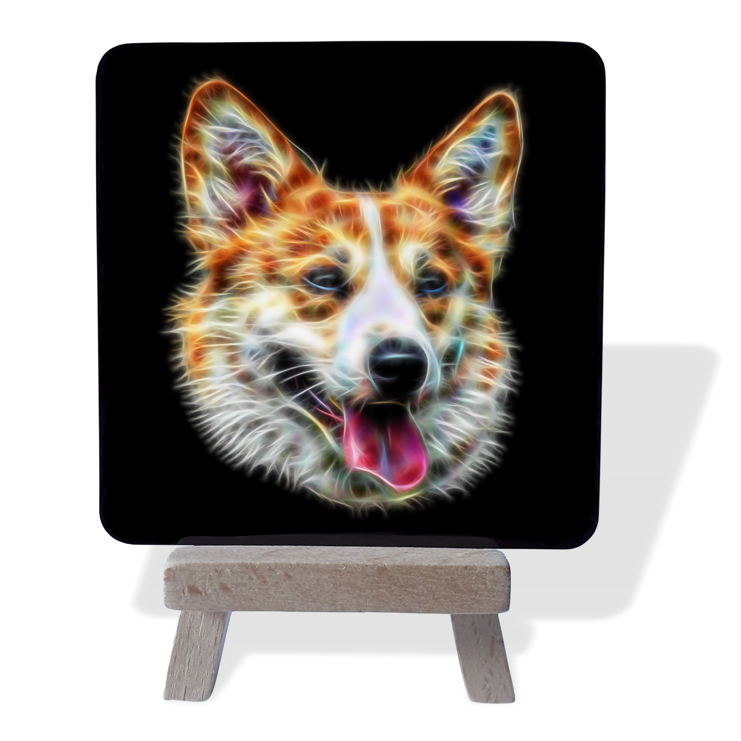 Corgi Metal Plaque and Mini Easel with Fractal Art Design