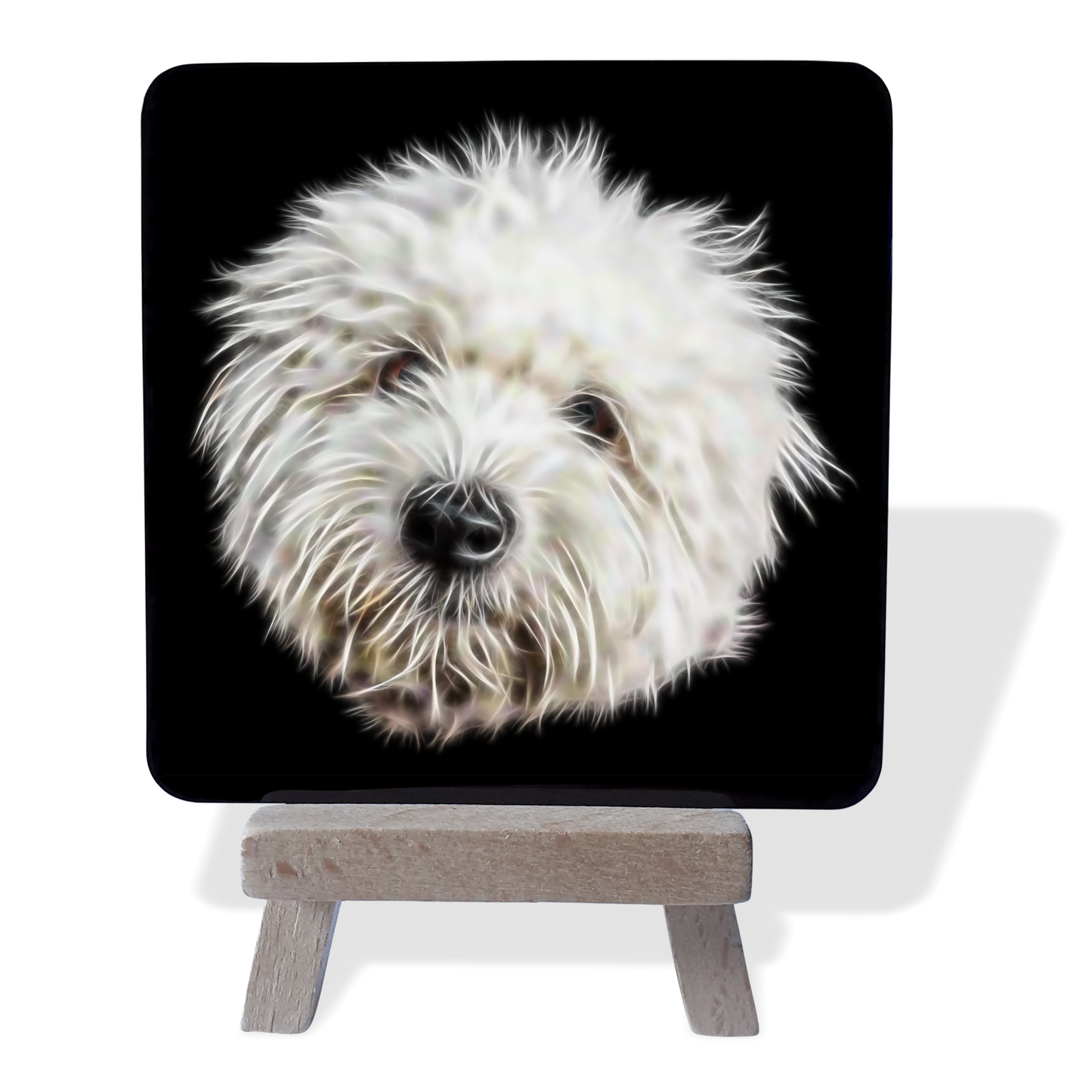 Coton De Tulear #1 Metal Plaque and Mini Easel with Fractal Art Design