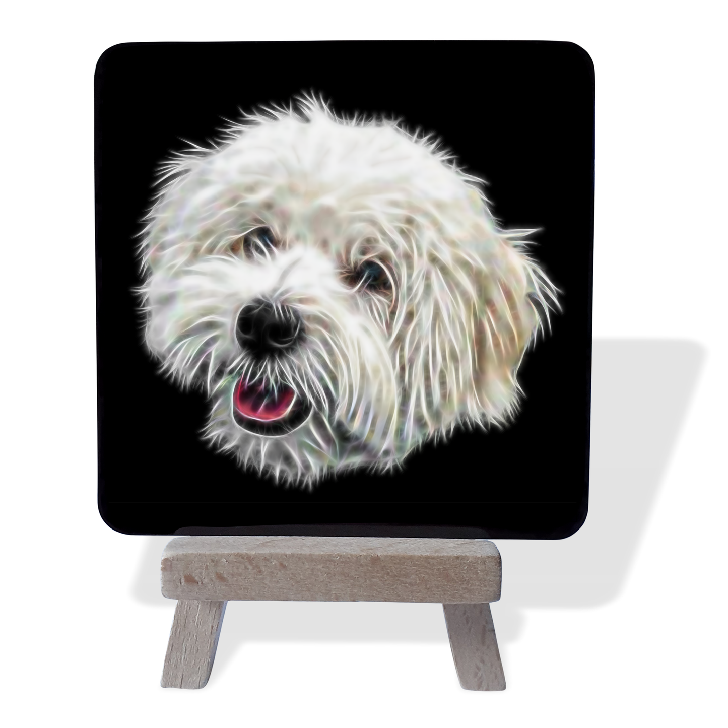 Coton De Tulear #2 Metal Plaque and Mini Easel with Fractal Art Design