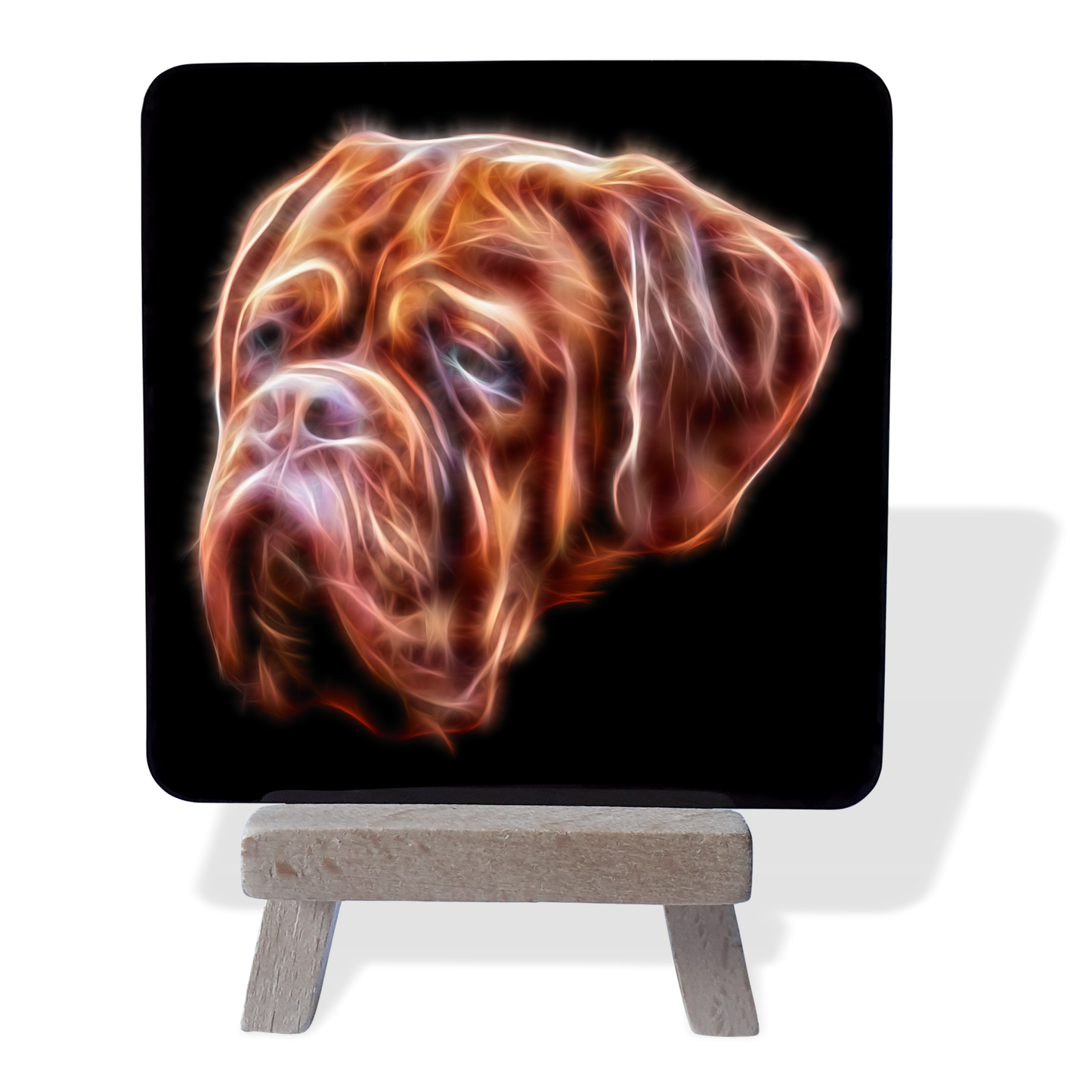 Dogue De Bordeaux Metal Plaque and Mini Easel with Fractal Art Design
