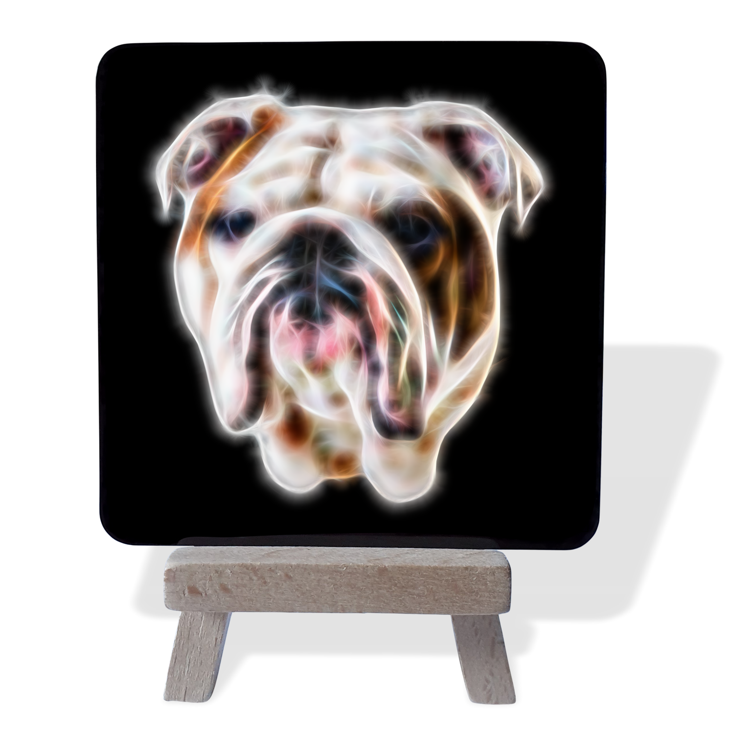 English Bulldog Metal Plaque and Mini Easel with Fractal Art Design
