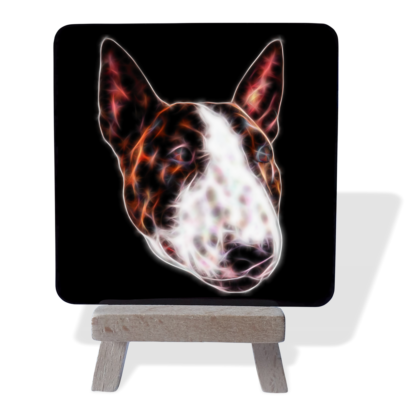 English Bull Terrier Metal Plaque and Mini Easel with Fractal Art Design