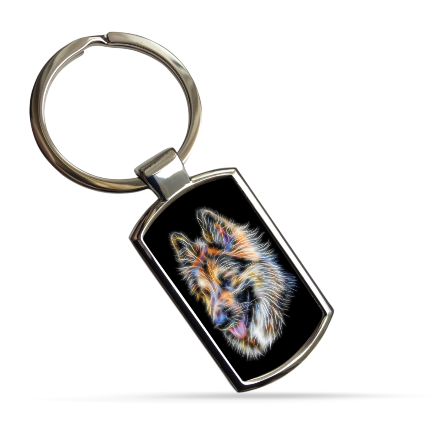 Long Hair German Shepherd Metal Rectangle Keyring