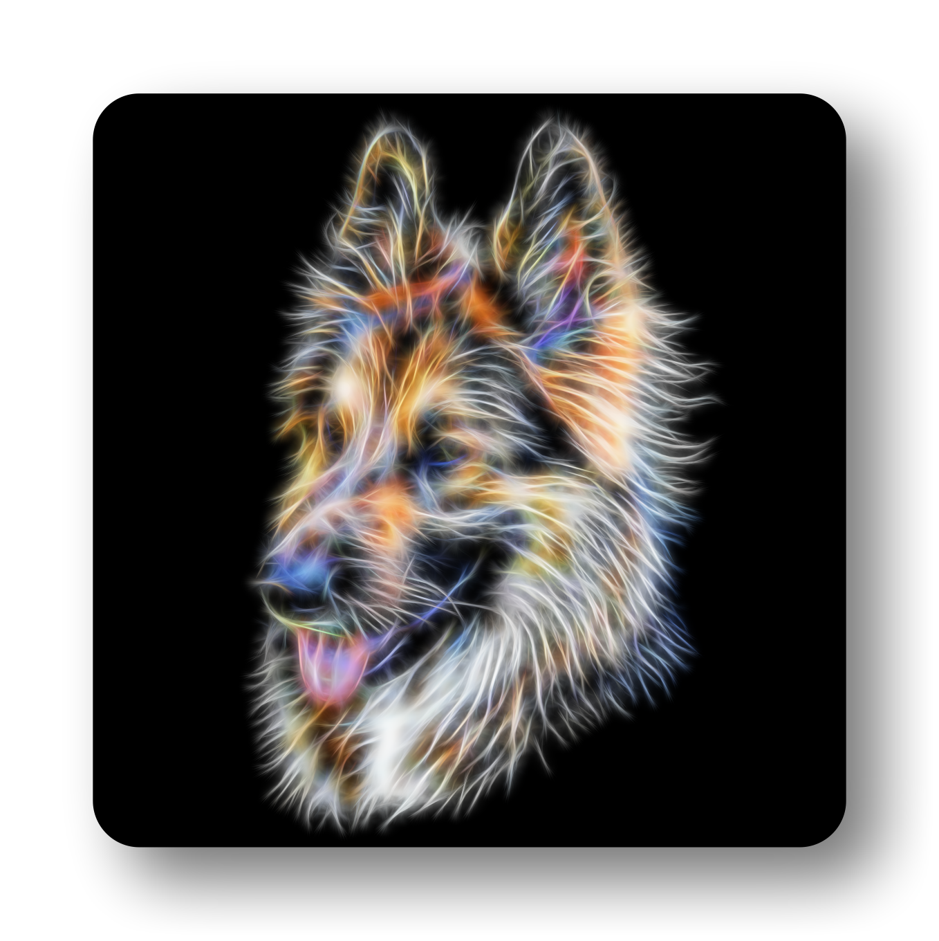 Long Hair German Shepherd Coaster Fractal Art Design