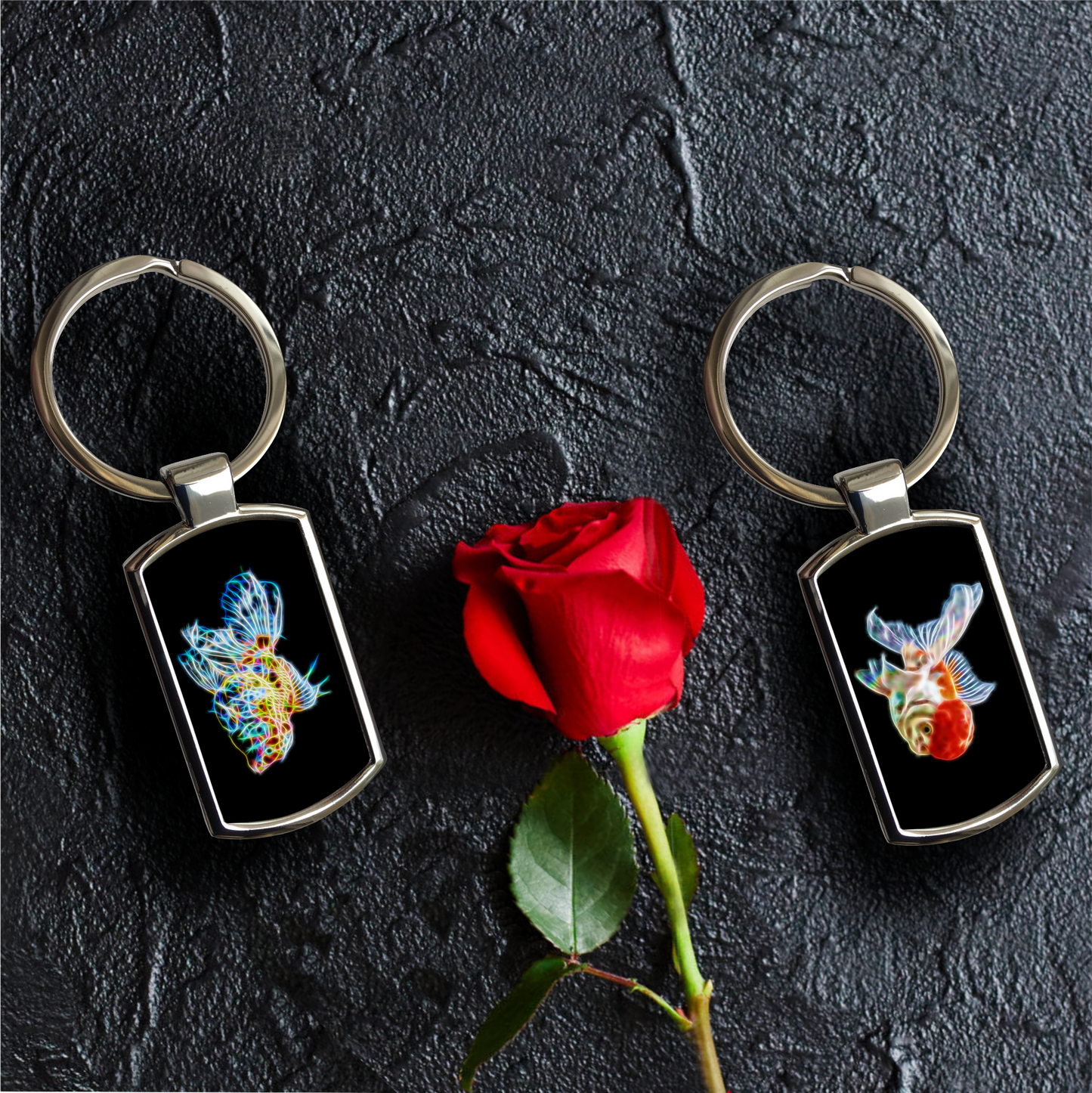 Goldfish Metal Rectangle Keyring - Various Designs