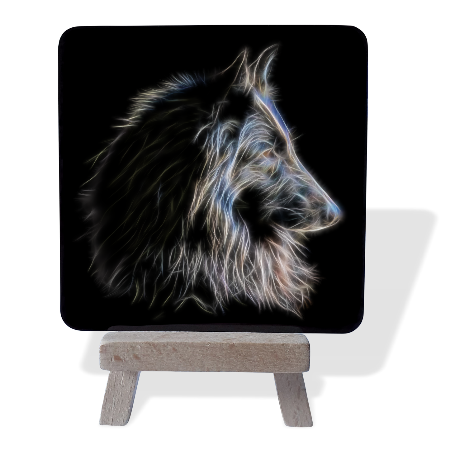 Belgian Shepherd - Groenendael #1 Metal Plaque and Mini Easel with Fractal Art Design