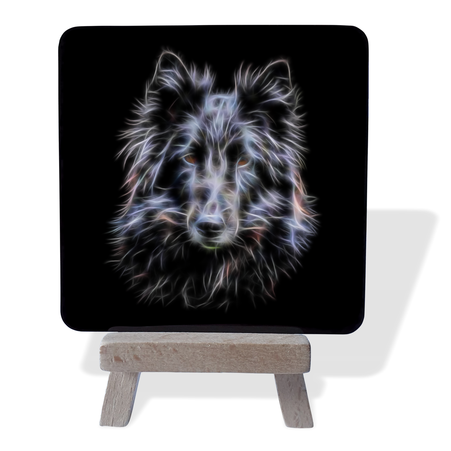 Belgian Shepherd - Groenendael #2 Metal Plaque and Mini Easel with Fractal Art Design