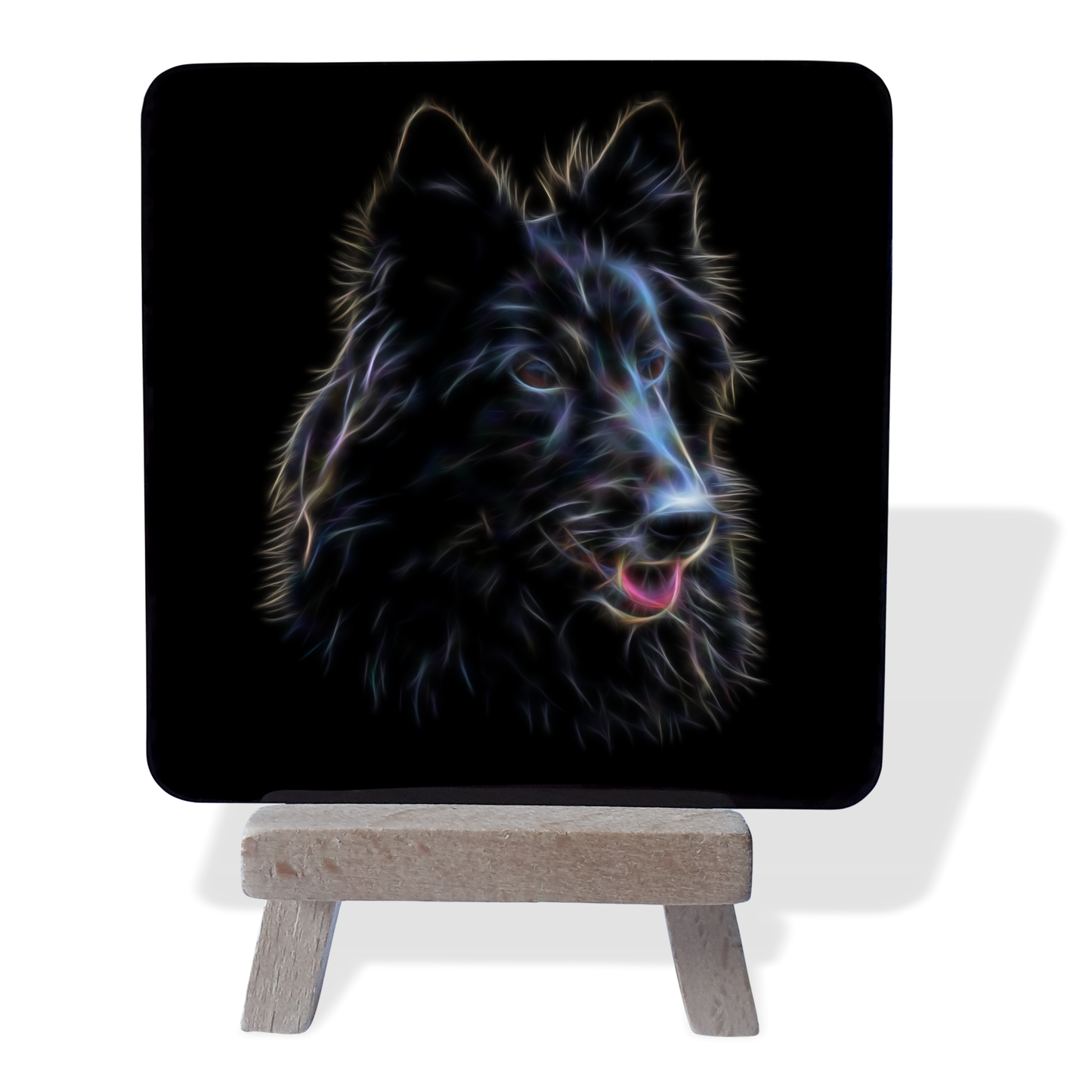 Belgian Shepherd - Groenendael #4 Metal Plaque and Mini Easel with Fractal Art Design