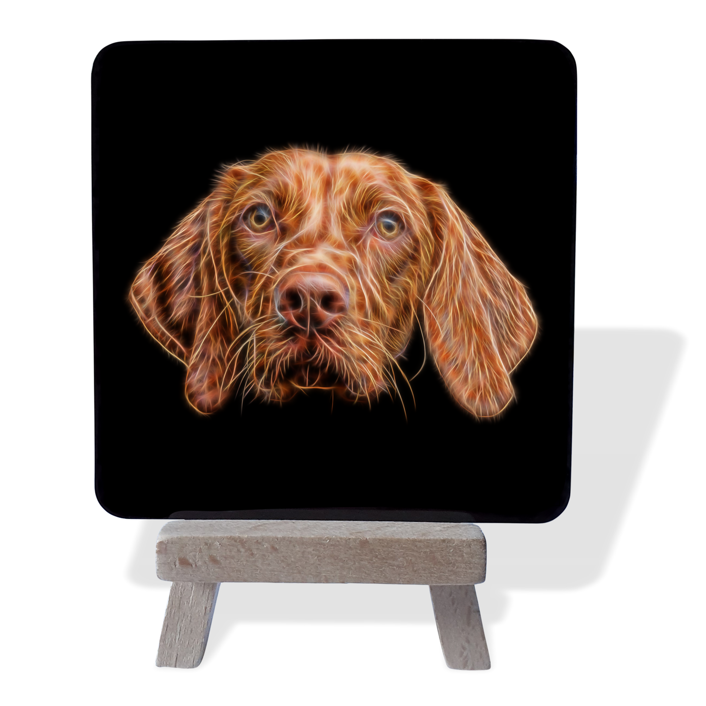 Hungarian Vizsla #1 Metal Plaque and Mini Easel with Fractal Art Design