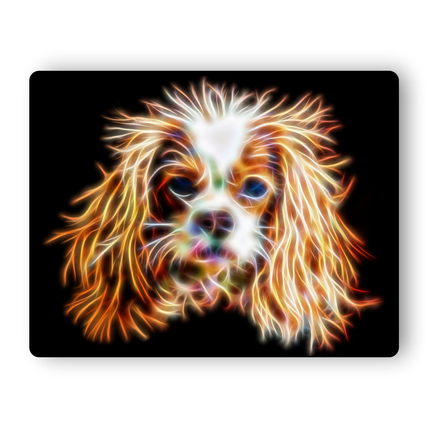 Blenheim King Charles Spaniel Aluminium Metal Wall Plaque with Stunning Fractal Art Design.