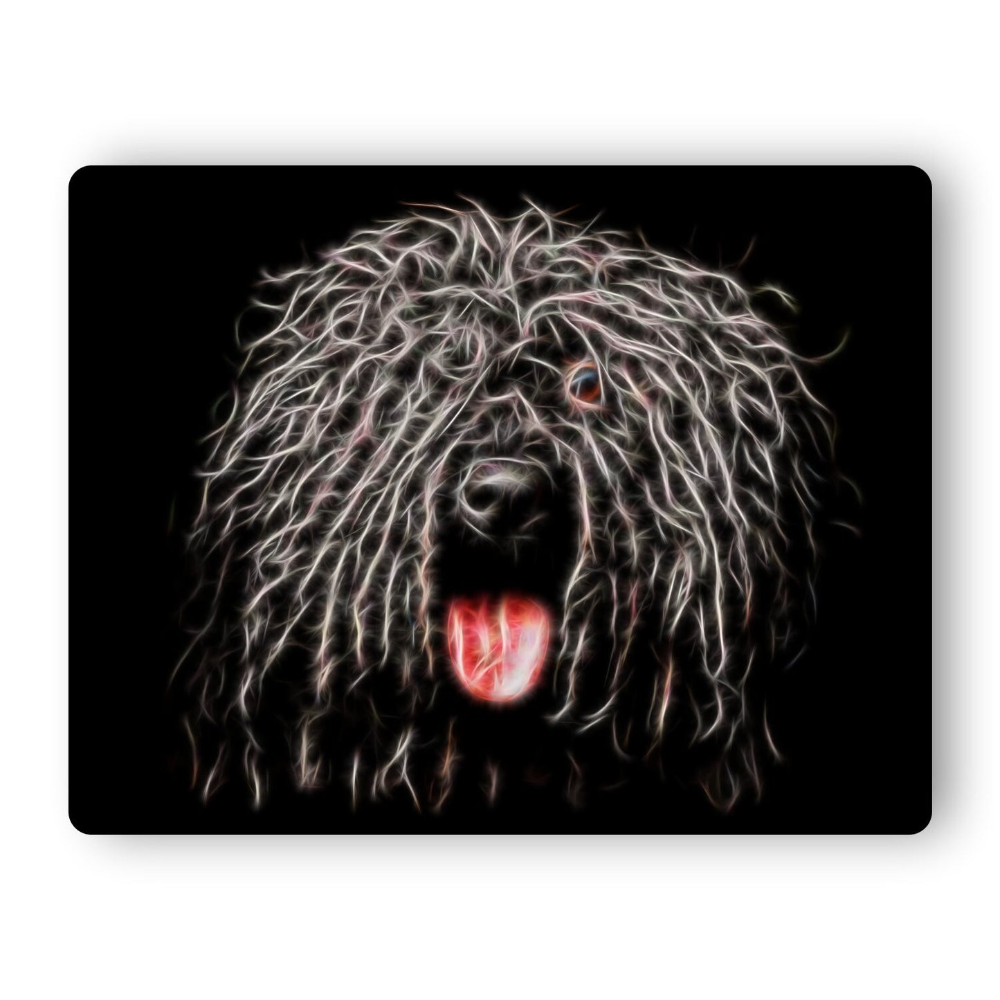 Black Puli Fractal Art Aluminium Metal Wall Plaque. Also available as Mouse Pad, Keychain or Coaster.