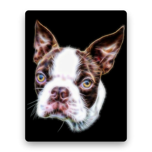 Brown and White Boston Terrier Fractal Art Aluminium Metal Wall Plaque