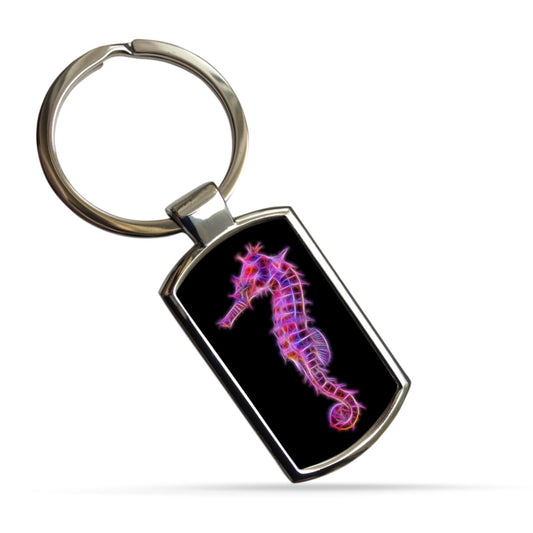 Seahorse Metal Rectangle Keyring.