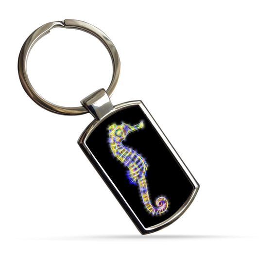 Seahorse Metal Rectangle Keyring.