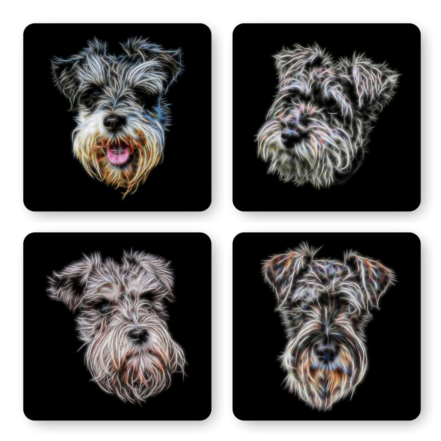 Schnauzer Coasters, Set of 4, with Stunning Fractal Art Design, Schnauzer Owner Gift