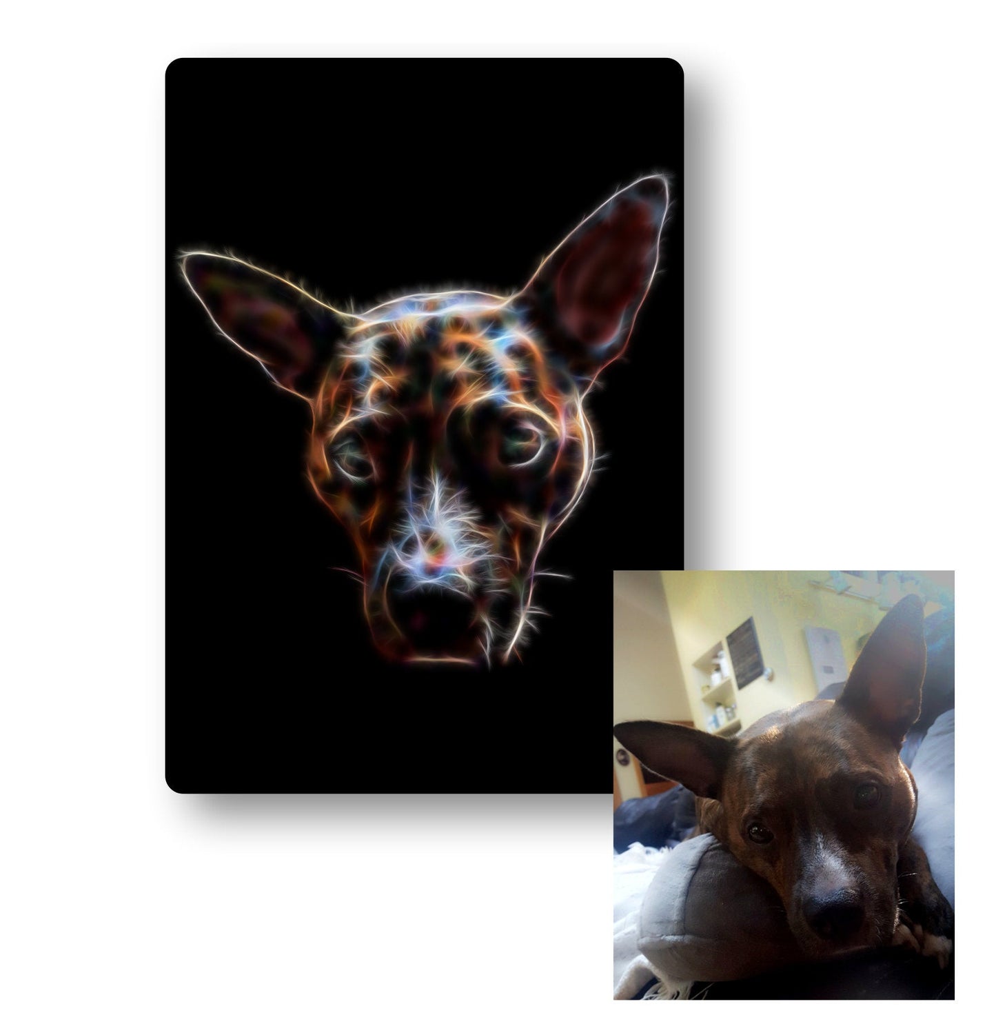 Custom Pet Portrait Dog Portrait Fractal Art Style Printed onto Aluminium Metal Wall Plaque