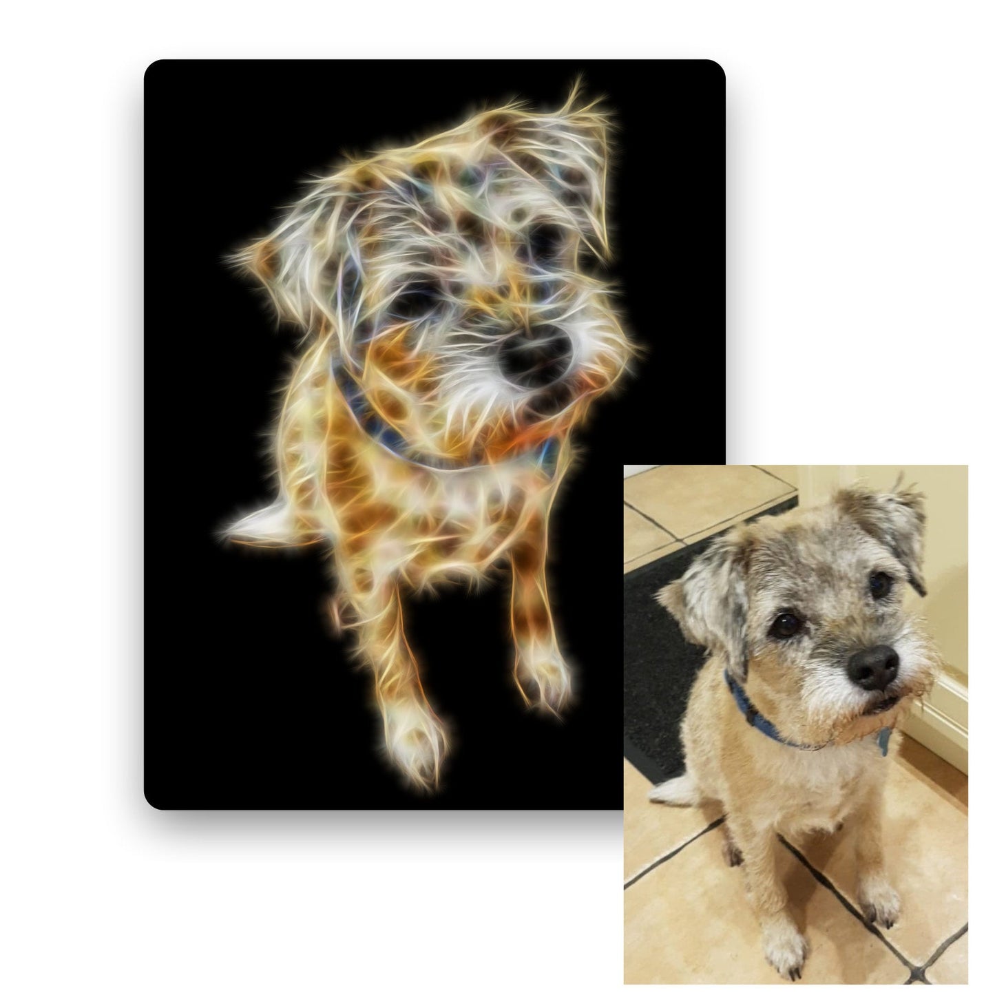 Custom Pet Portrait Dog Portrait Fractal Art Style Printed onto Aluminium Metal Wall Plaque