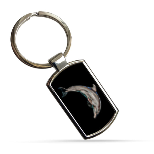 Marine Life Metal Rectangle Keyring. Designs include Dolphin, Jellyfish, Mandarin Dragonet, and Manatee