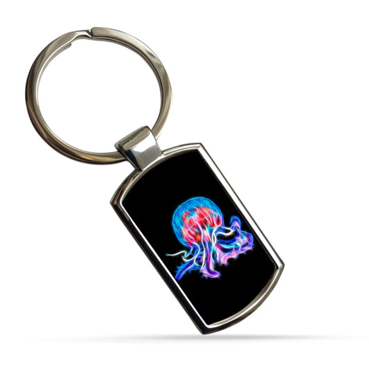 Marine Life Metal Rectangle Keyring. Designs include Dolphin, Jellyfish, Mandarin Dragonet, and Manatee