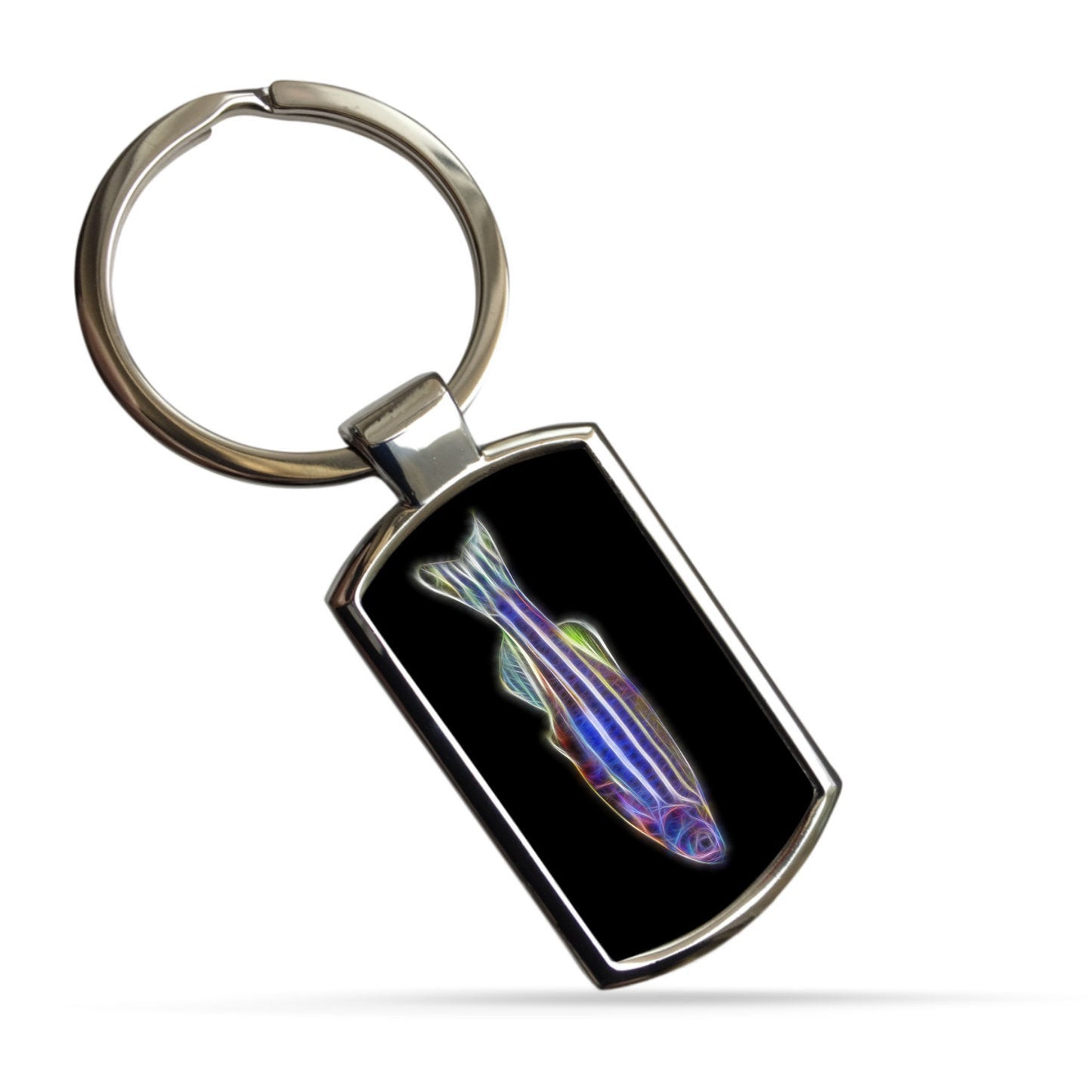 Zebra Danios Fish Metal Wall Plaque with Stunning Fractal Art Design. Also available as Mouse Pad, Keychain or Coaster.