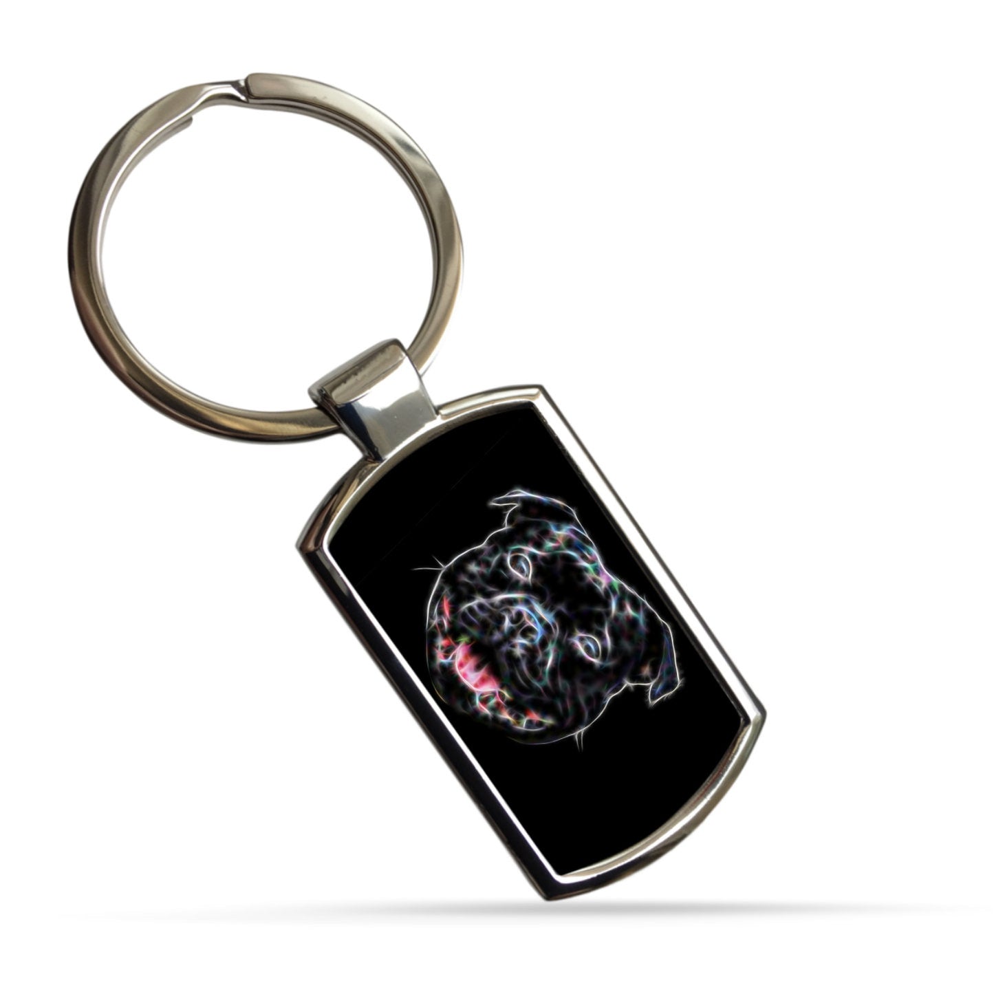 Black Staffordshire Bull Terrier Metal Plaque with Fractal Art Design. Also available as Mouse Pad, Keychain or Coaster.